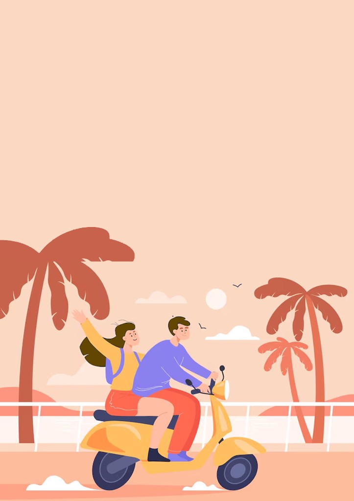 Couple riding scooter on tropical road